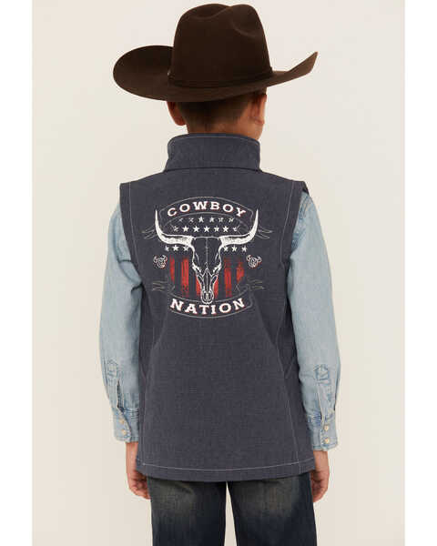 Image #4 - Cowboy Hardware Boys' Cowboy Nation Poly Shell Vest, Steel Blue, hi-res
