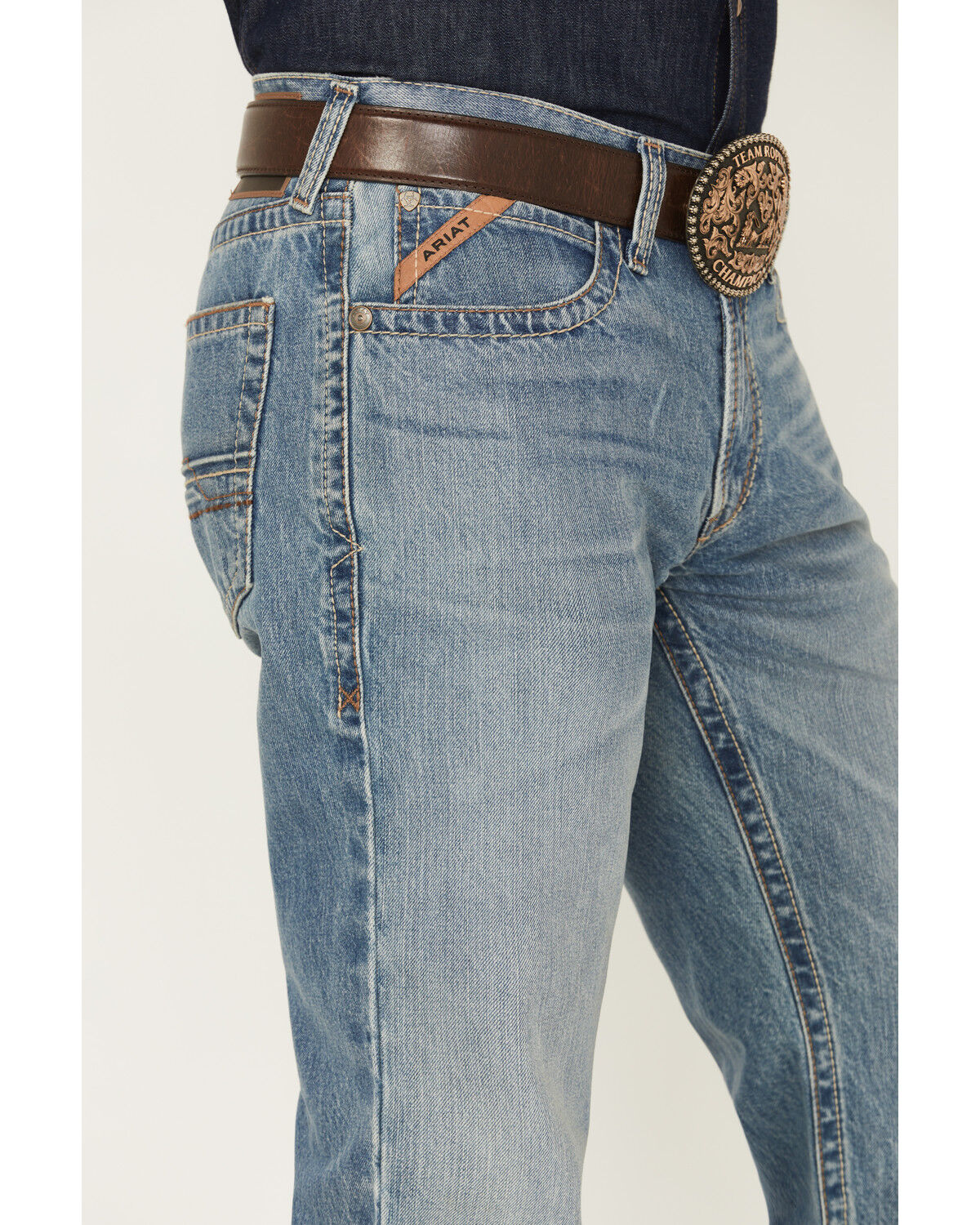 Image #2 - Ariat Men's M4 Corralitos Louis Light Wash Relaxed Bootcut Rigid Denim Jeans - Big, Light Wash, hi-res