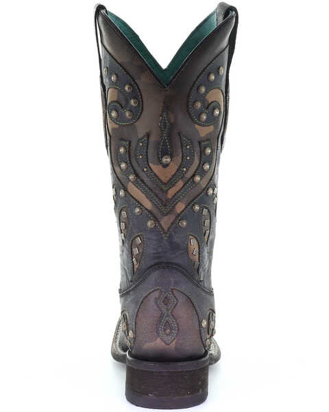 Image #4 - Corral Women's Camo Inlay With Studs Western Boots - Square Toe, Black, hi-res