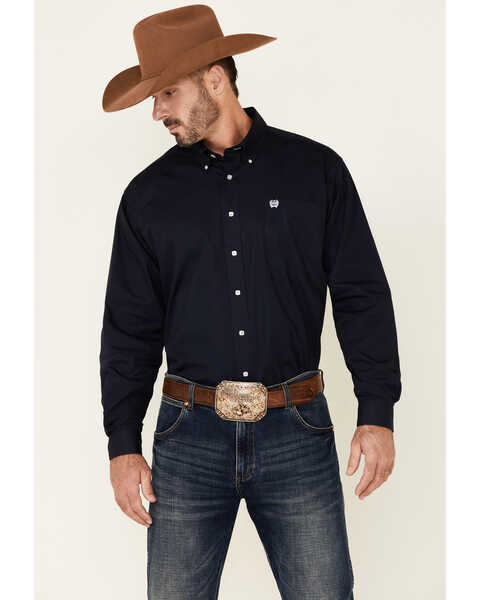 Image #1 - Cinch Men's Navy Solid Western Button Down Shirt , Navy, hi-res