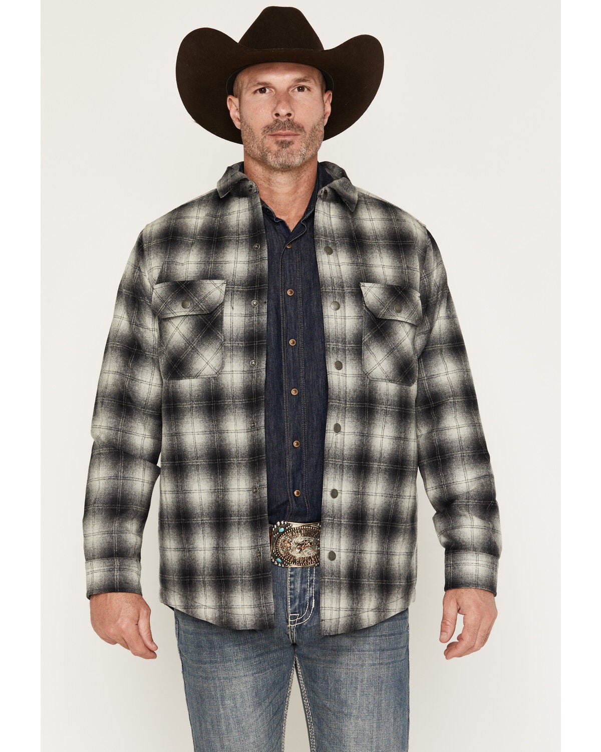 Pendleton Men's Umatilla Plaid Print Quilt Lined Jacket, Charcoal, hi-res