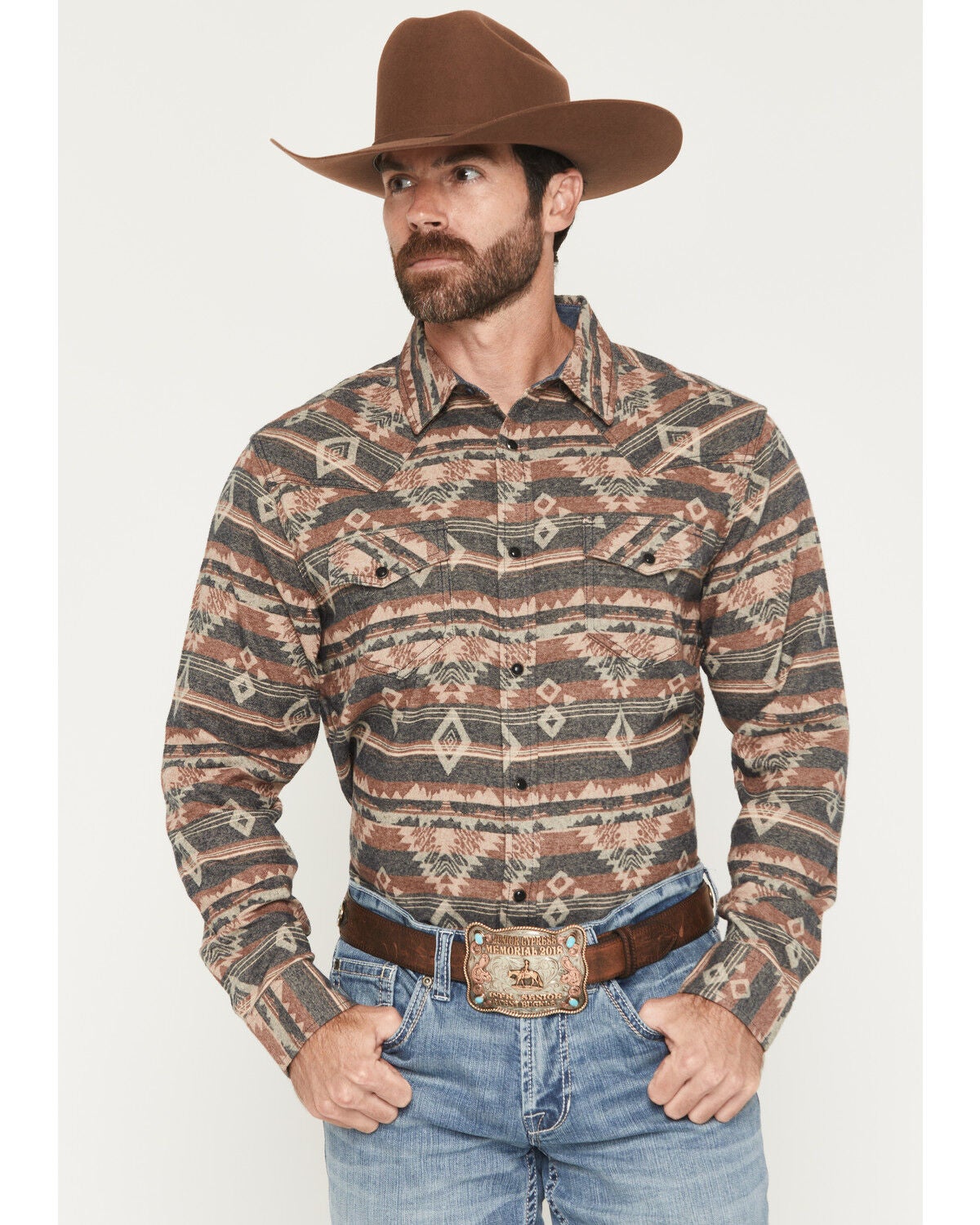 Cody James Men's Ironwood Southwestern Long Sleeve Snap Flannel Shirt - Tall, Brown, hi-res