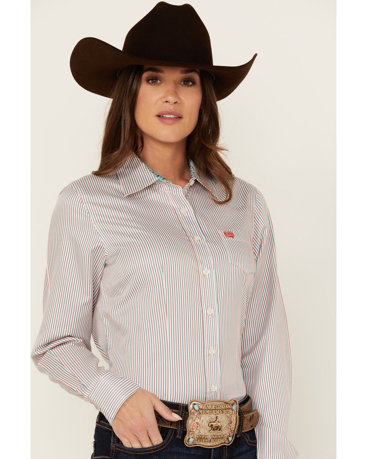Image #2 - Cinch Women's Striped Long Sleeve Button-Down Western Shirt, Multi, hi-res