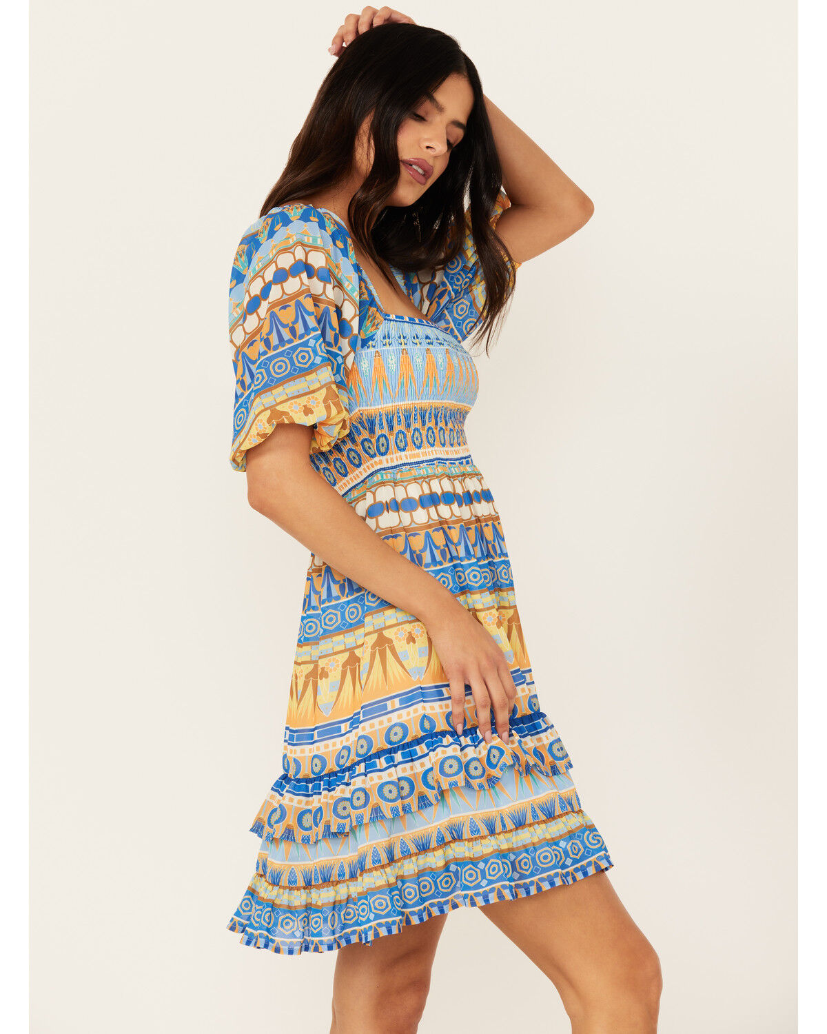 Image #2 - Flying Tomato Women's Southwestern Print Mini Dress, Blue, hi-res