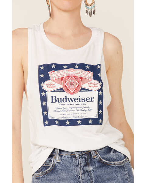 Image #2 - Brew City Beer Gear Women's White Patriotic Budweiser Graphic Muscle Tank, White, hi-res