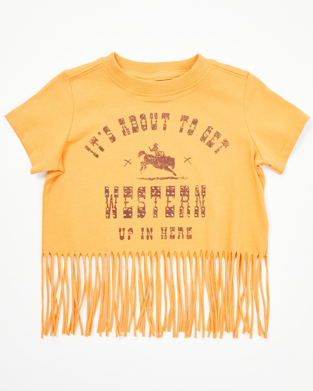 Image #1 - Shyanne Toddler Girls' It's About To Get Western Fringe Short Sleeve Graphic Tee, Gold, hi-res