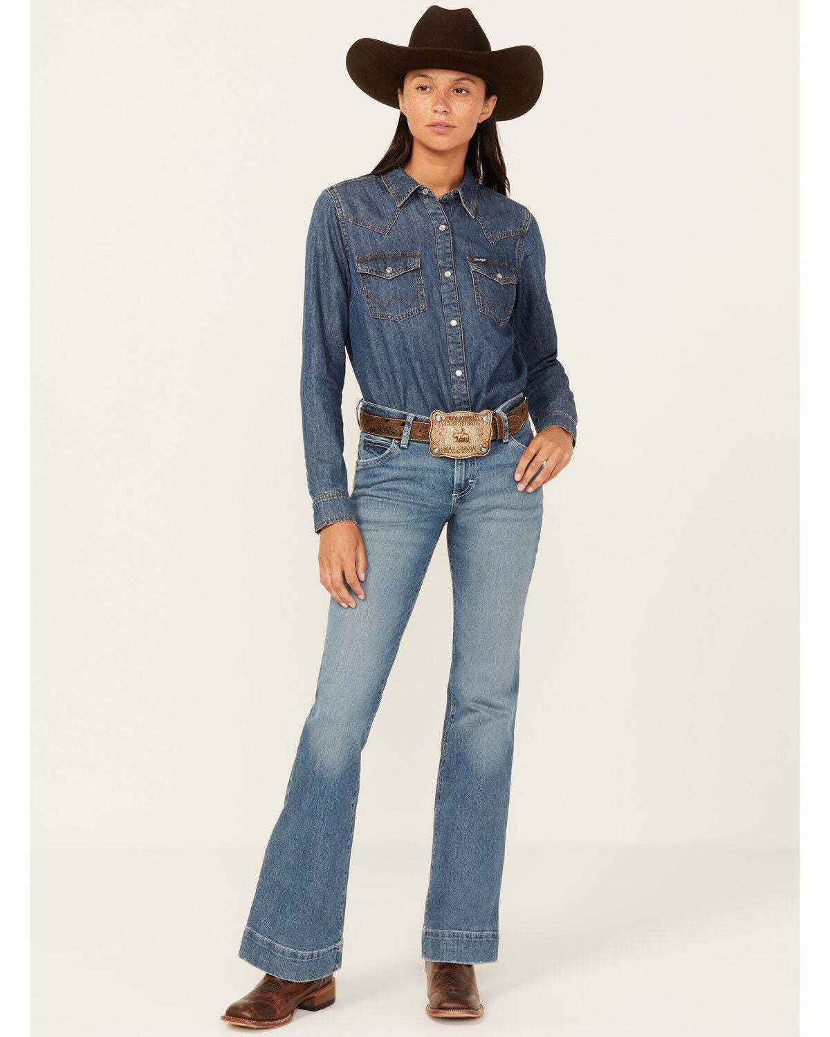 Wrangler Retro Women's Sadie Medium Wash Low Rise Stretch Trouser Jeans, Medium Wash, hi-res