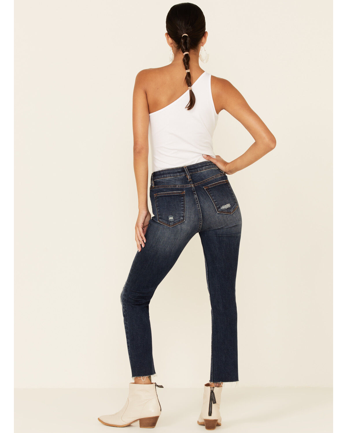 Image #4 - VIGOSS Women's Dark Wash High Rise Stevie Straight Distressed Jeans, Dark Blue, hi-res