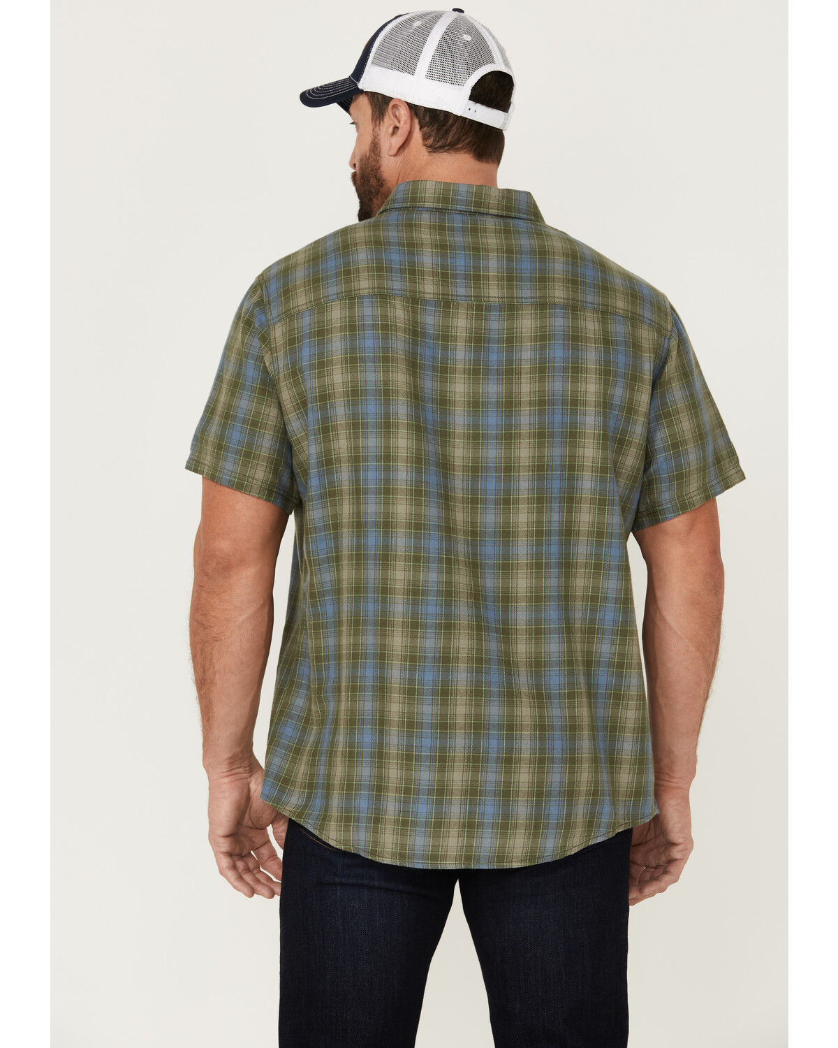 Image #4 - Brothers and Sons Men's Plaid Casual Woven Short Sleeve Button-Down Western Shirt, Olive, hi-res
