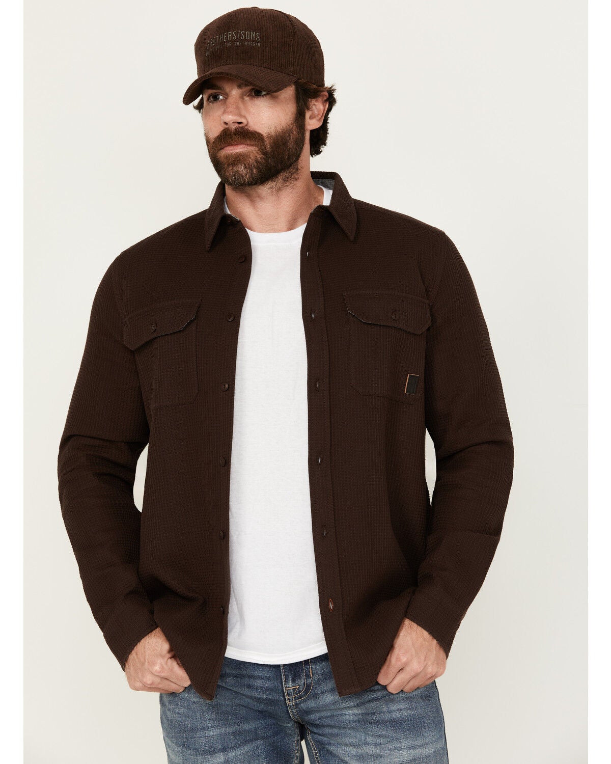 Brothers & Sons Men's Hamilton Solid Long Sleeve Button-Down Western Shirt Jacket, Dark Brown, hi-res