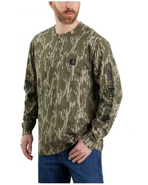 Carhartt Men's Loose Fit Heavyweight Long Sleeve Pocket Camo Logo Graphic T-Shirt - Big & Tall, Moss Green, hi-res