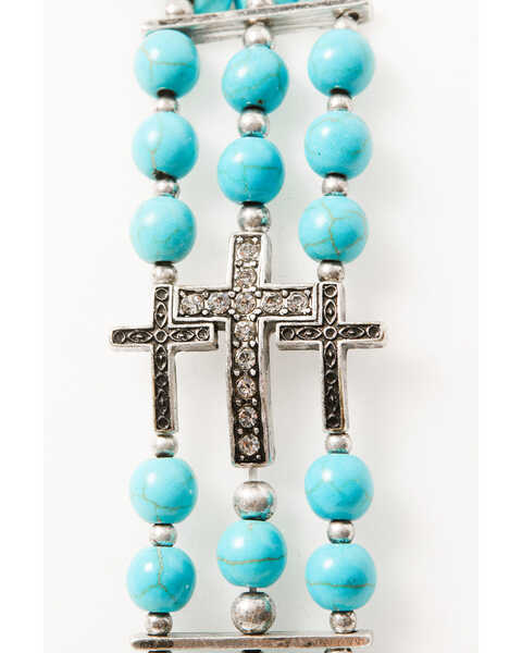 Shyanne Women's Turquoise Cross Beaded Bracelet, Silver, hi-res