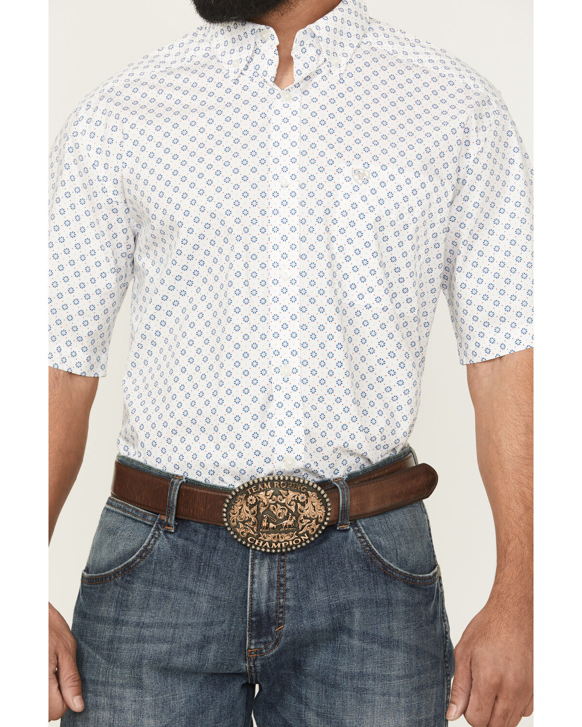 Image #3 - Ariat Men's Shawn Geo Print Short Sleeve Button-Down Western Shirt, White, hi-res
