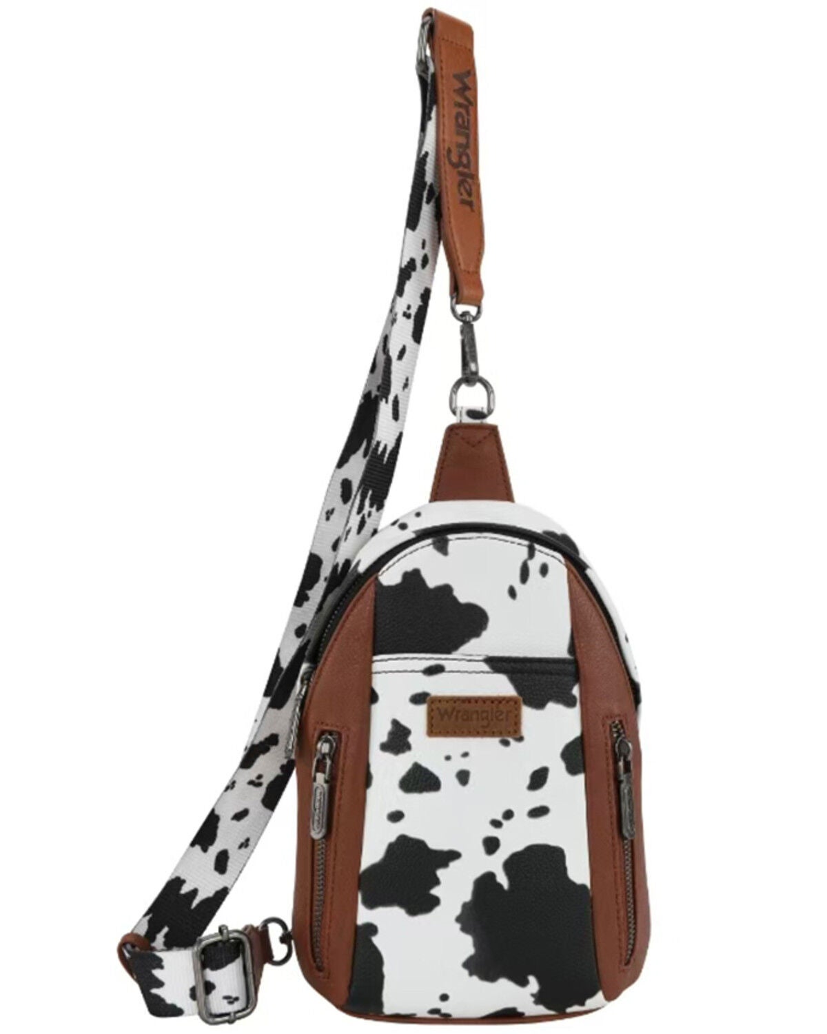 Wrangler Women's Boot Barn Exclusive Daisy Cow Print Sling Bag, Brown, hi-res