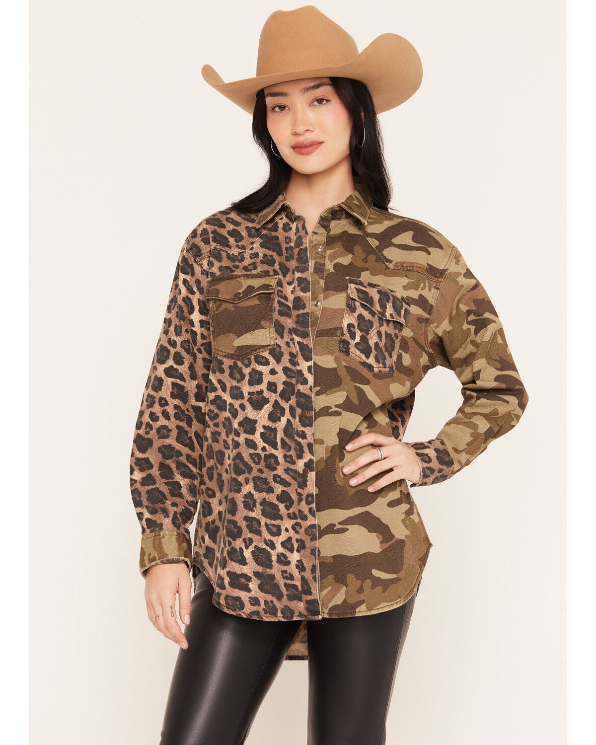 Image #2 - Wrangler Women's Leopard Camo Print Boyfriend Long Sleeve Snap Shirt, Green, hi-res