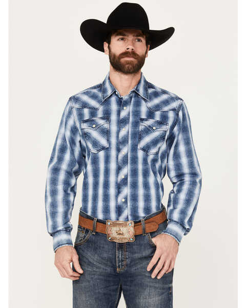 Image #1 - Wrangler Retro Men's Premium Striped Long Sleeve Snap Western Shirt, Indigo, hi-res