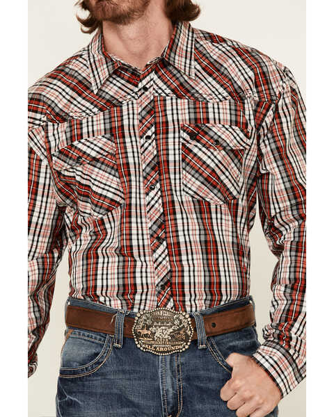 Image #3 - Cowboy Hardware Men's Rancher Plaid Long Sleeve Snap Western Shirt , Red, hi-res