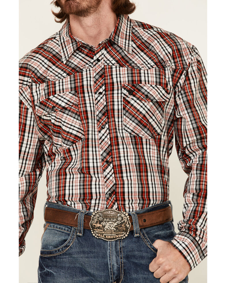 Cowboy Hardware Men's Red Rancher Plaid Long Sleeve Snap Western Shirt , Red, hi-res