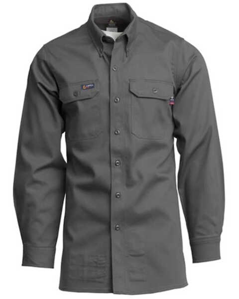 Lapco Men's FR Solid Long Sleeve Button-Down Western Work Shirt - Big & Tall, Grey, hi-res