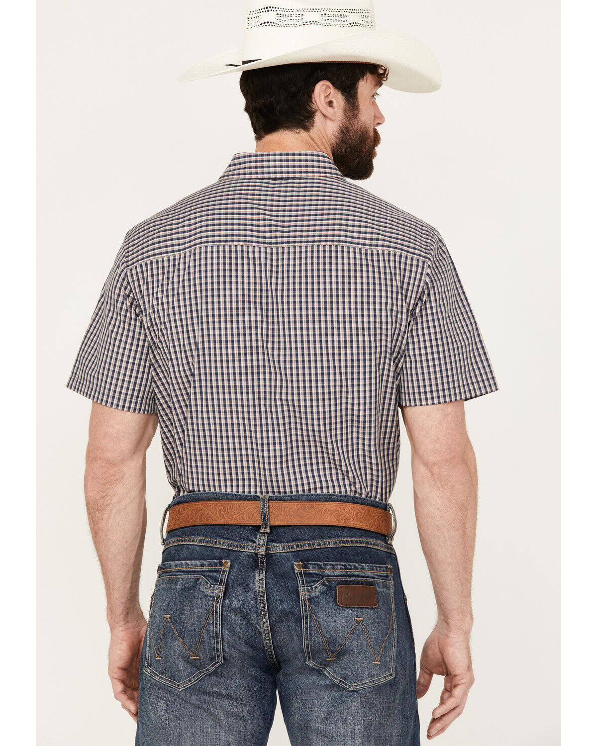 Image #4 - Gibson Men's Tempe Small Plaid Print Short Sleeve Button-Down Western Shirt, Navy, hi-res