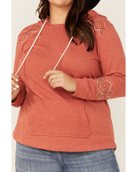 Panhandle Women's Rust Southwestern Embroidered Pullover Hoodie - Plus, Rust Copper, hi-res