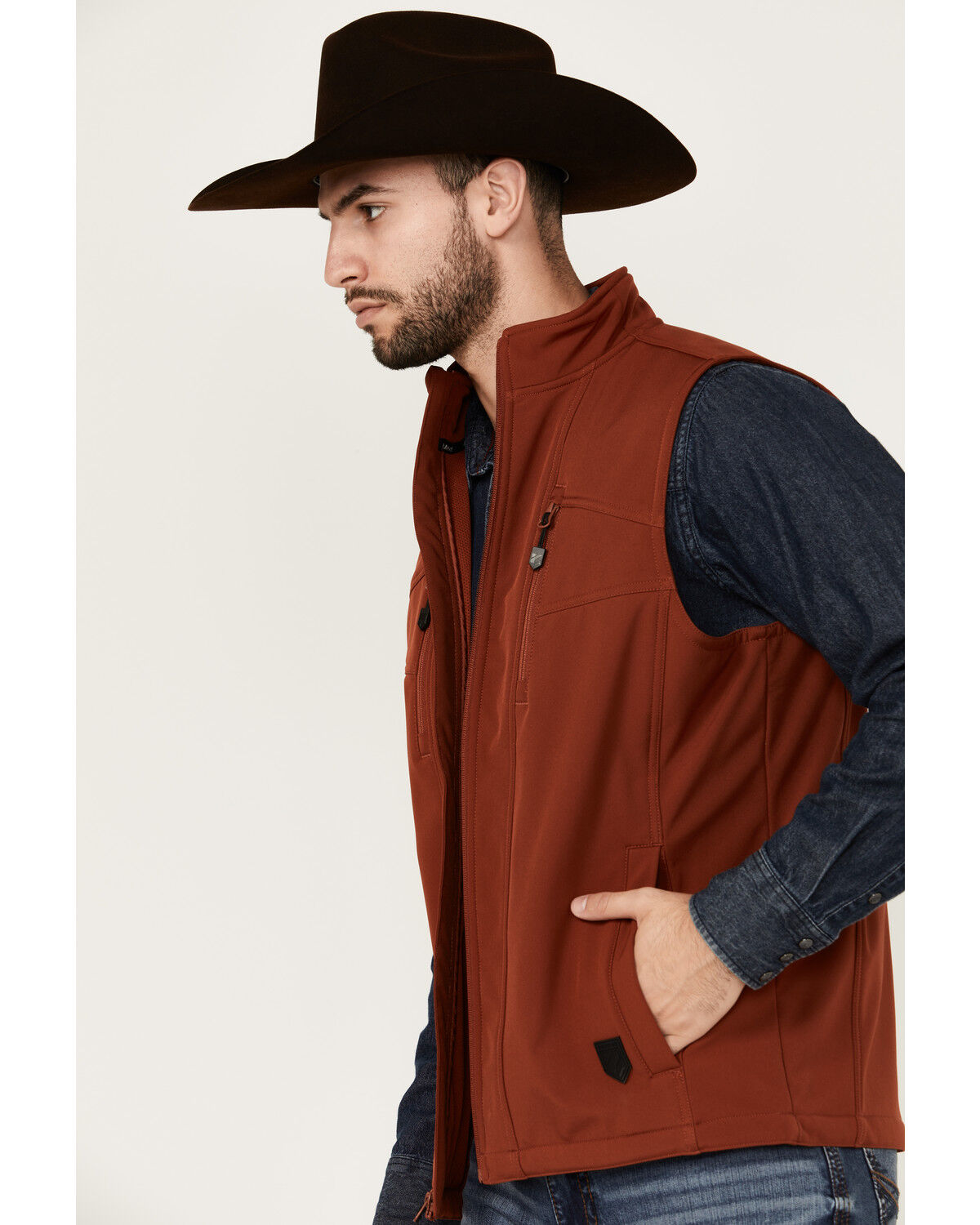 Image #2 - RANK 45® Men's Ralington Embroidered Softshell Vest, Dark Orange, hi-res