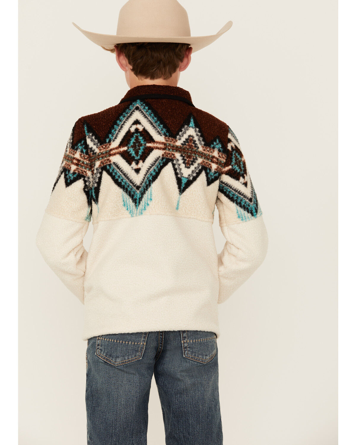 Image #4 - Powder River Outfitters Boys' Southwestern Print Sherpa Pullover, Brown, hi-res