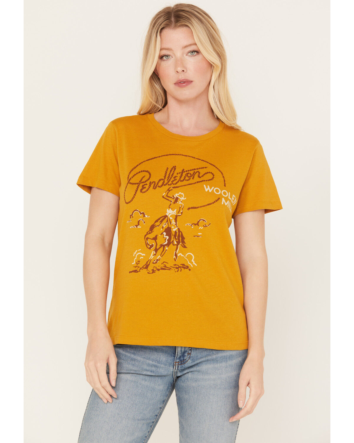 Image #1 - Pendleton Women's Rodeo Cowgirl Short Sleeve Graphic Tee, Mustard, hi-res