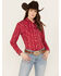 Image #1 - Rough Stock by Panhandle Women's Southwestern Print Long Sleeve Stretch Pearl Snap Western Shirt, Red, hi-res