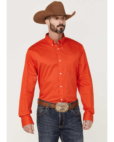 Image #1 - RANK 45® Men's Basic Twill Long Sleeve Button-Down Western Shirt, Red, hi-res