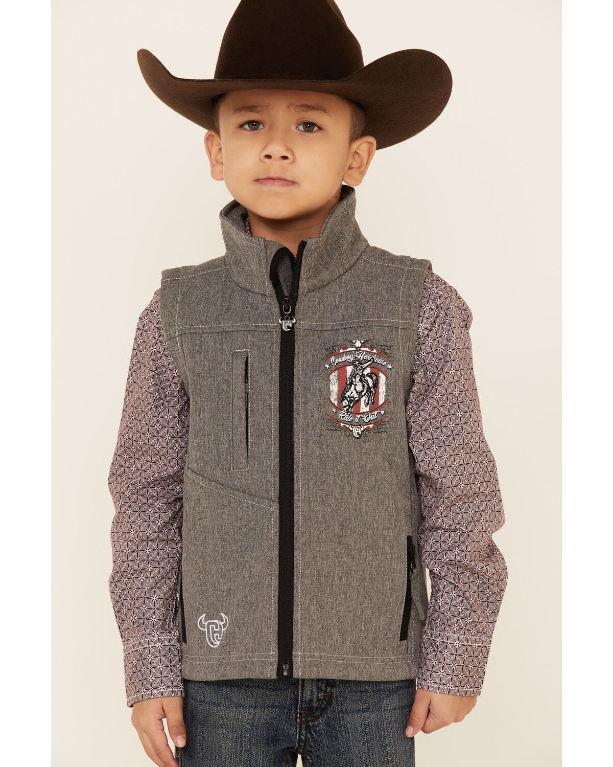 Image #1 - Cowboy Hardware Boys' Ride It Out Zip-Front Softshell Vest , , hi-res