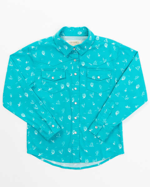 Shyanne Toddler Girls' Cactus Print Long Sleeve Western Pearl Snap Shirt, Turquoise, hi-res