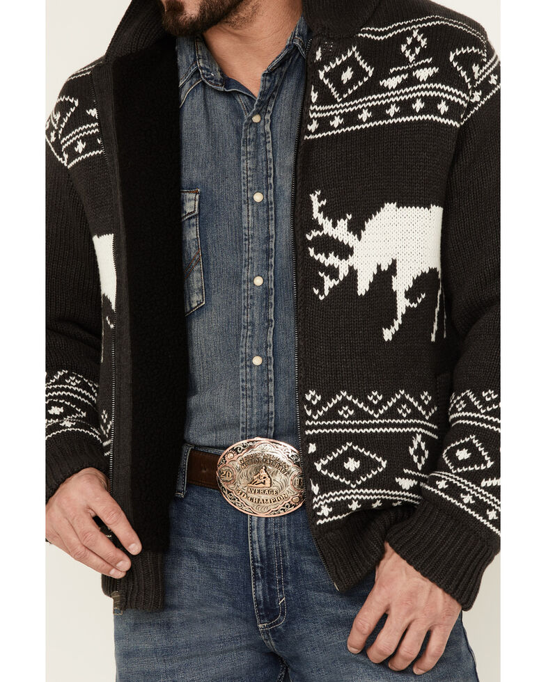 Cotton & Rye Outfitter Men's Charcoal Elk Print Zip-Front Sherpa Sweater , Charcoal, hi-res