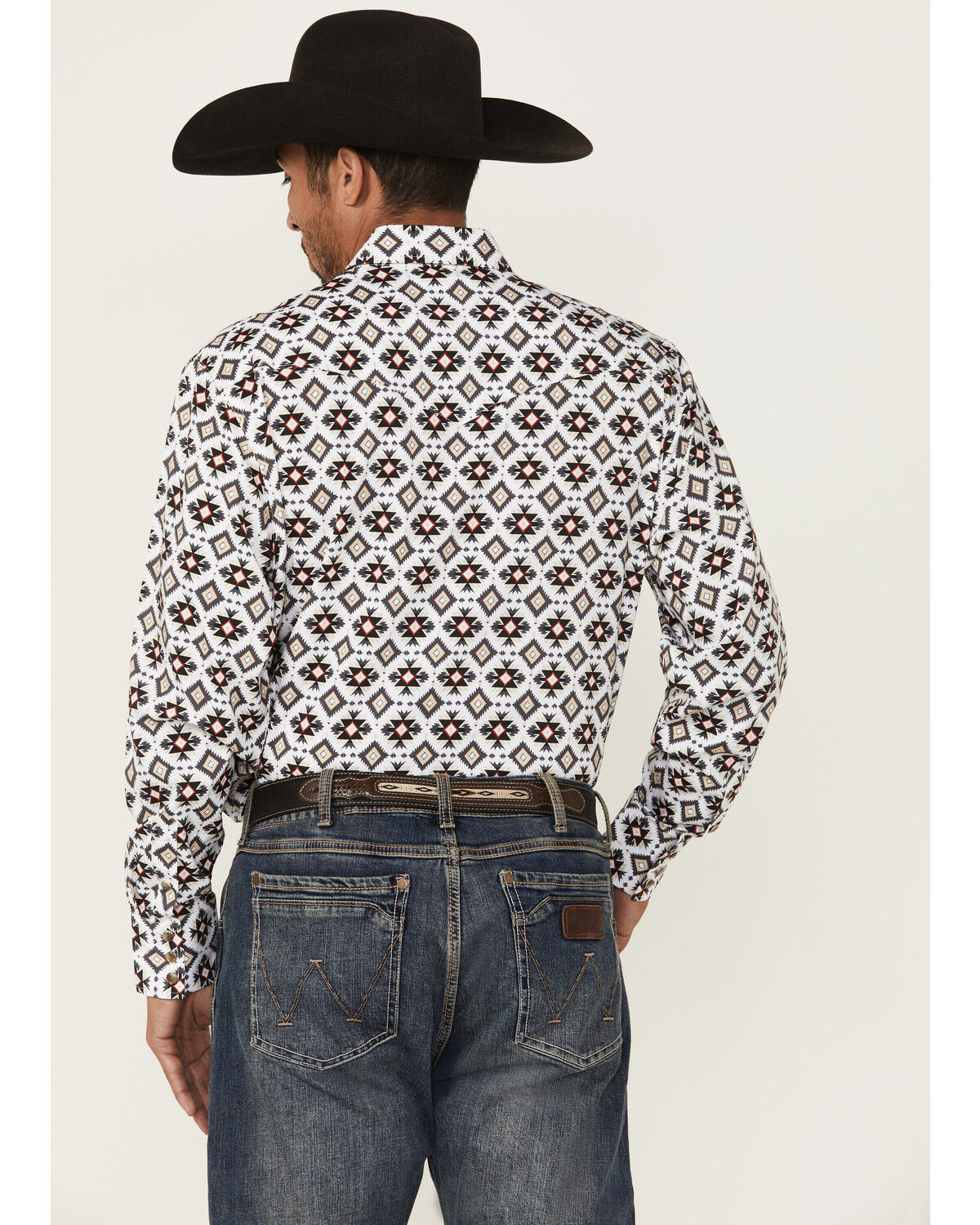 Image #4 - Rodeo Clothing Men's Geo Print Long Sleeve Snap Western Shirt, White, hi-res