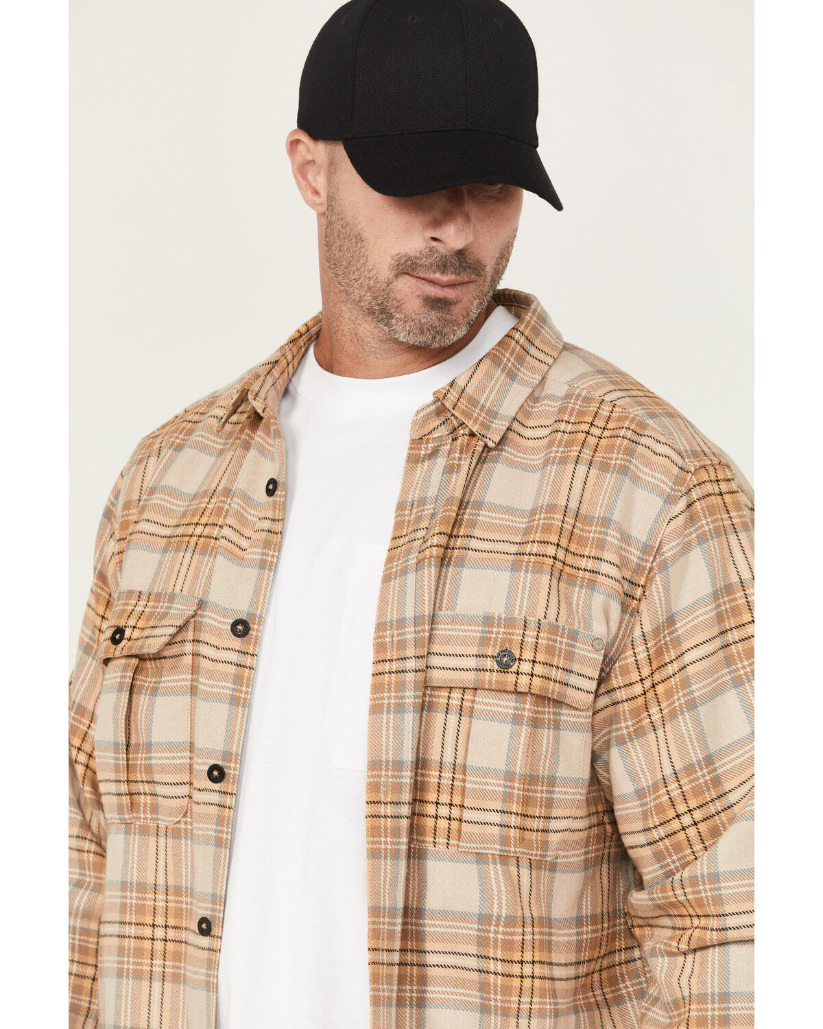 Image #2 - Thorogood Men's Plaid Print Heavyweight Brushed Flannel Long Sleeve Button-Down Shirt, Khaki, hi-res