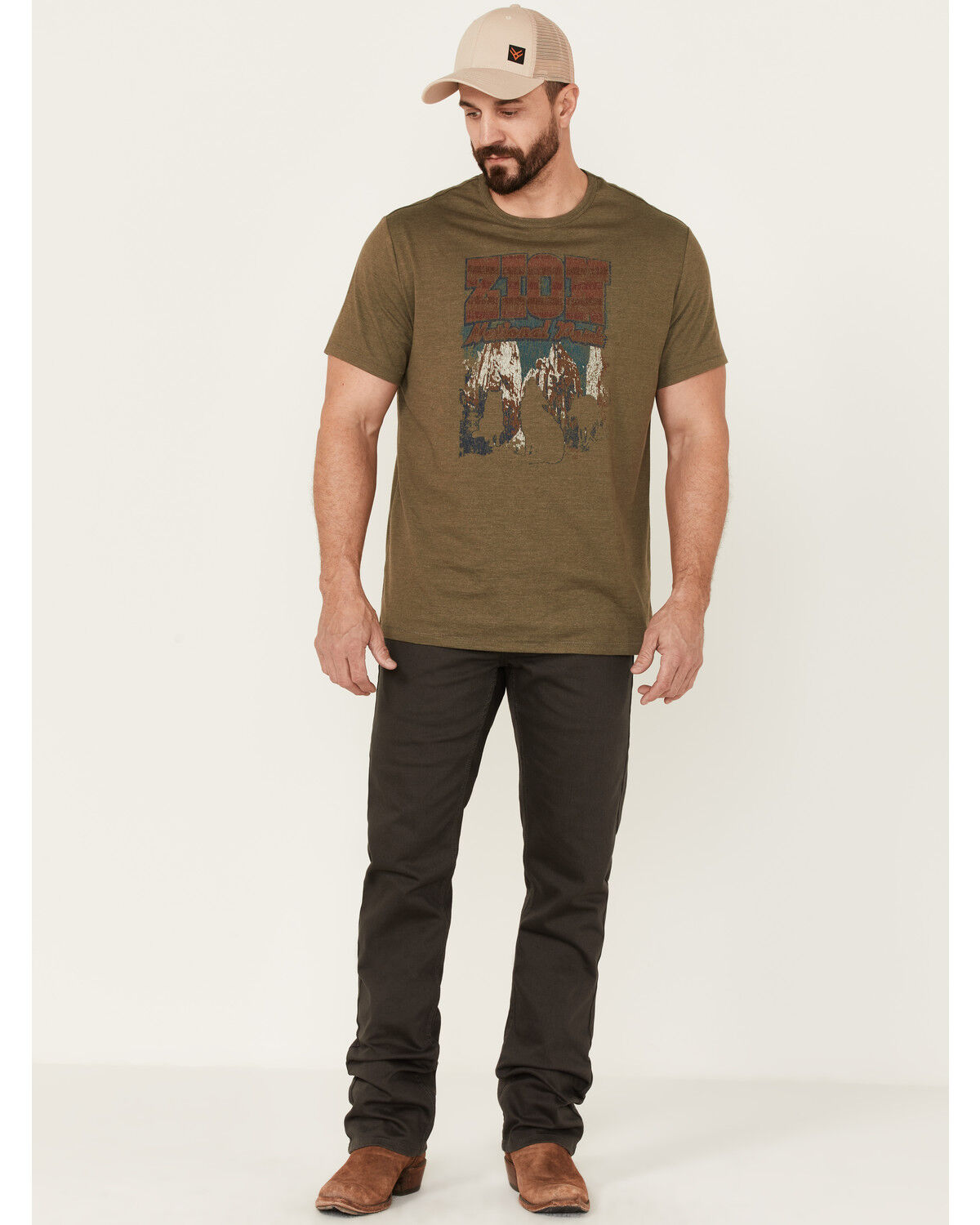 Image #2 - Brothers and Sons Men's Olive Zion National Park Graphic Short Sleeve T-Shirt, Olive, hi-res