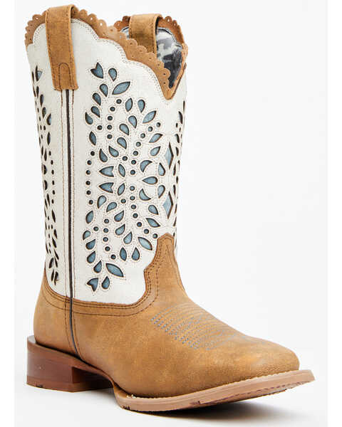 Laredo Women's Underlay Western Boots - Broad Square Toe , Blue/white, hi-res