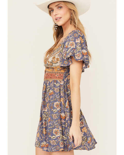 Image #2 - Angie Women's Floral Print Knot Front Dress, Navy, hi-res