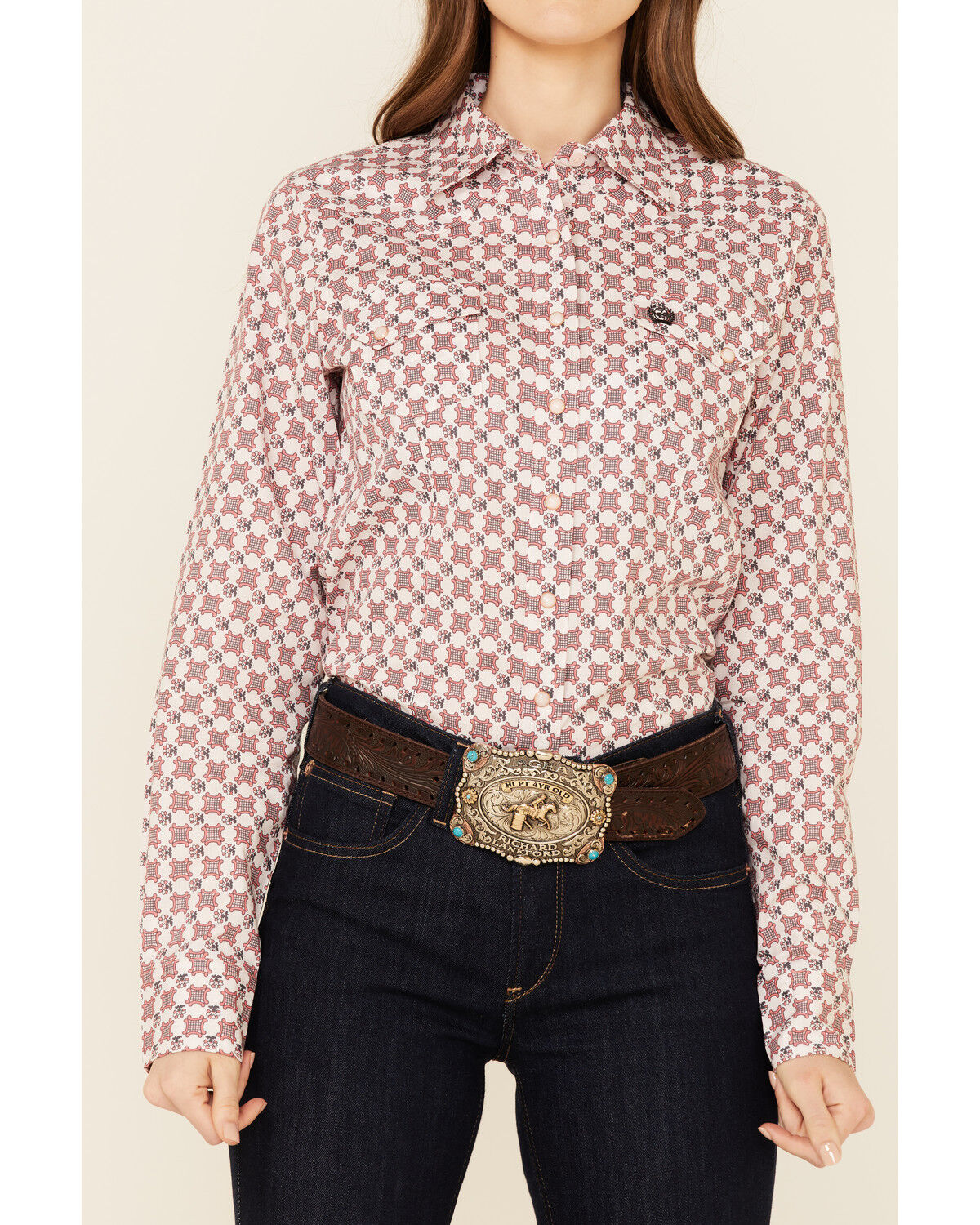 Image #3 - Cinch Women's Pink Geo Print Long Sleeve Snap Western Core Shirt, Pink, hi-res