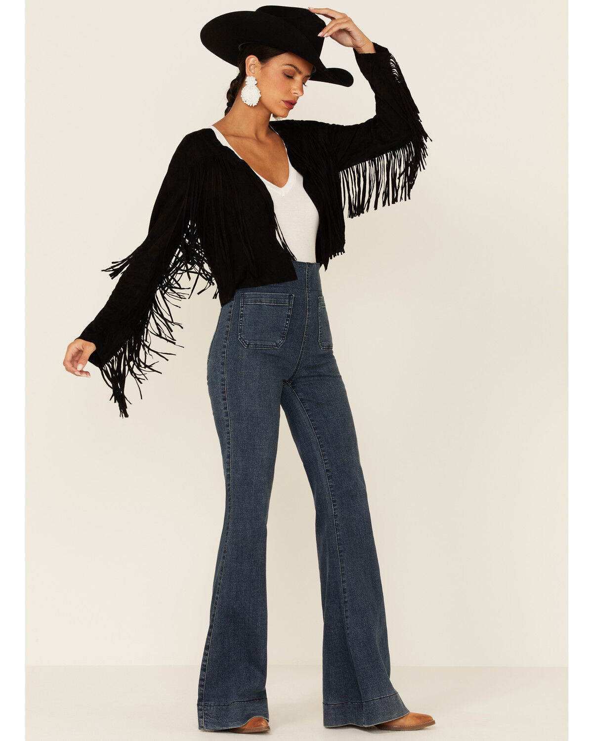 Image #4 - Vocal Women's Faux Suede Western Fringe Jacket, Black, hi-res