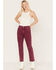 Image #1 - Cleo + Wolf Women's High Rise Distressed Knee Slim Stretch Straight Jeans, Purple, hi-res