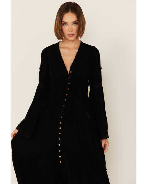 Image #2 - Miss Me Women's Black Maxi Ruffle Button Down Dress , , hi-res