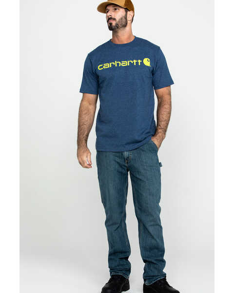 Image #6 - Carhartt Men's Signature Logo Graphic Short Sleeve Work T-Shirt , Indigo, hi-res