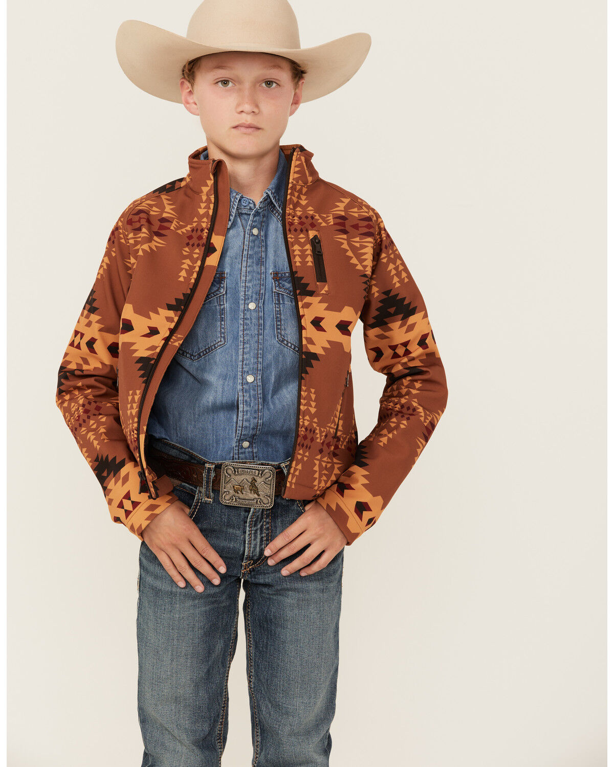 Image #1 - Cody James Boys' Stampede Southwestern Print Softshell Jacket, Tan, hi-res
