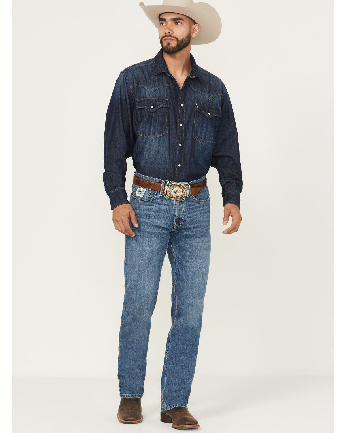 Image #1 - Cinch Men's White Label Medium Wash Relaxed Straight Performance Stretch Denim Jeans, Medium Wash, hi-res