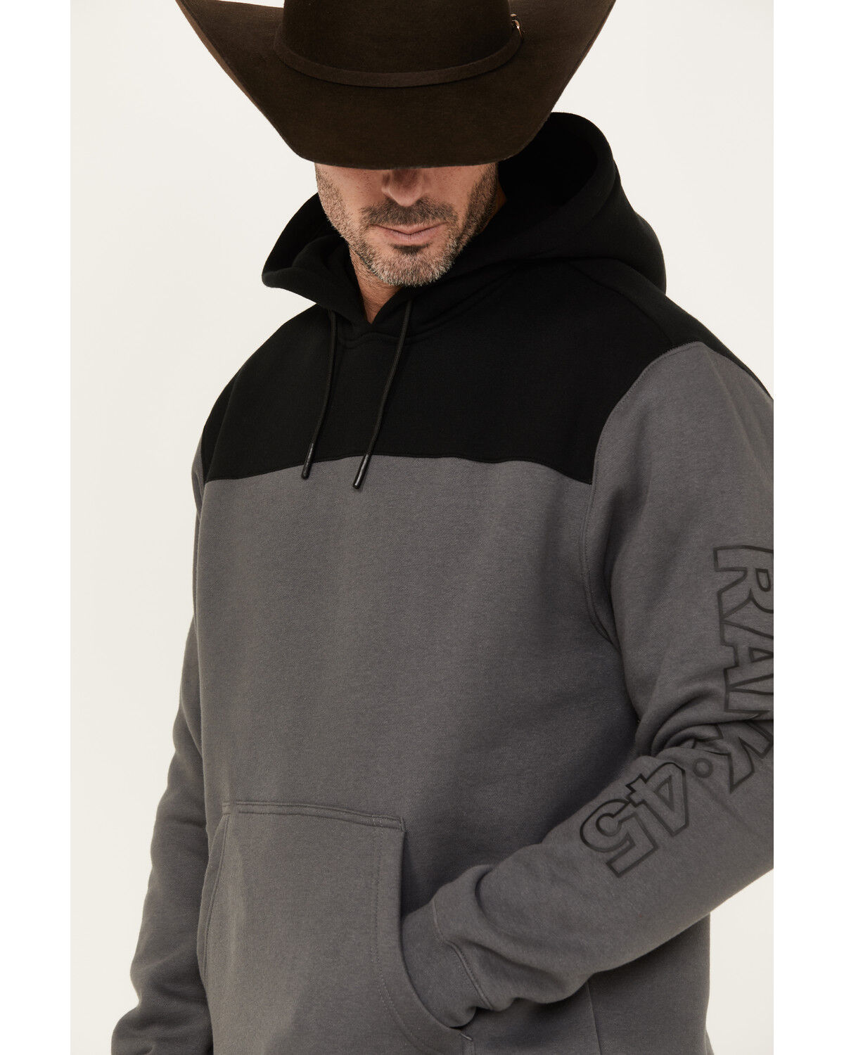 Image #2 - RANK 45® Men's Reflective Sleeve Hooded Sweatshirt, Charcoal, hi-res