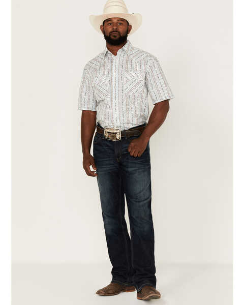 Image #2 - Rough Stock By Panhandle Men's Southwestern Stripe Short Sleeve Pearl Snap Western Shirt , Turquoise, hi-res