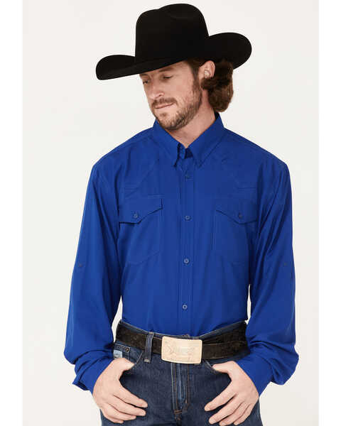 RANK 45® Men's Roughie Performance Long Sleeve Button-Down Shirt, Blue, hi-res