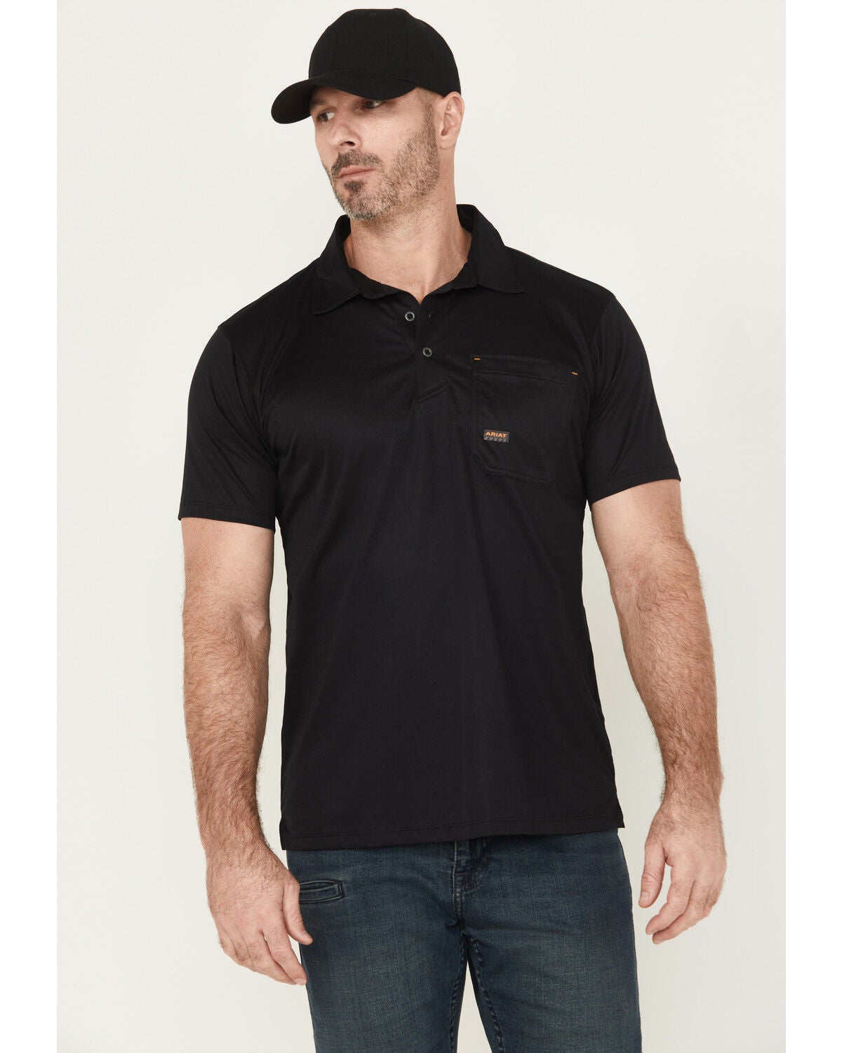 Ariat Men's Rebar Foreman Short Sleeve Polo Shirt, Black, hi-res
