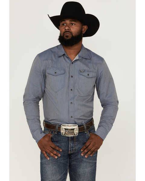 Image #1 - Kimes Ranch Men's Tucson Solid Herringbone Snap Western Shirt , Indigo, hi-res
